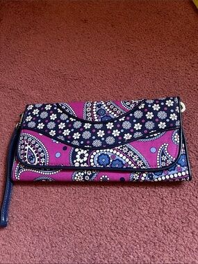 Vera Bradley Pink & Navy Paisley Fold-Over Wristlet